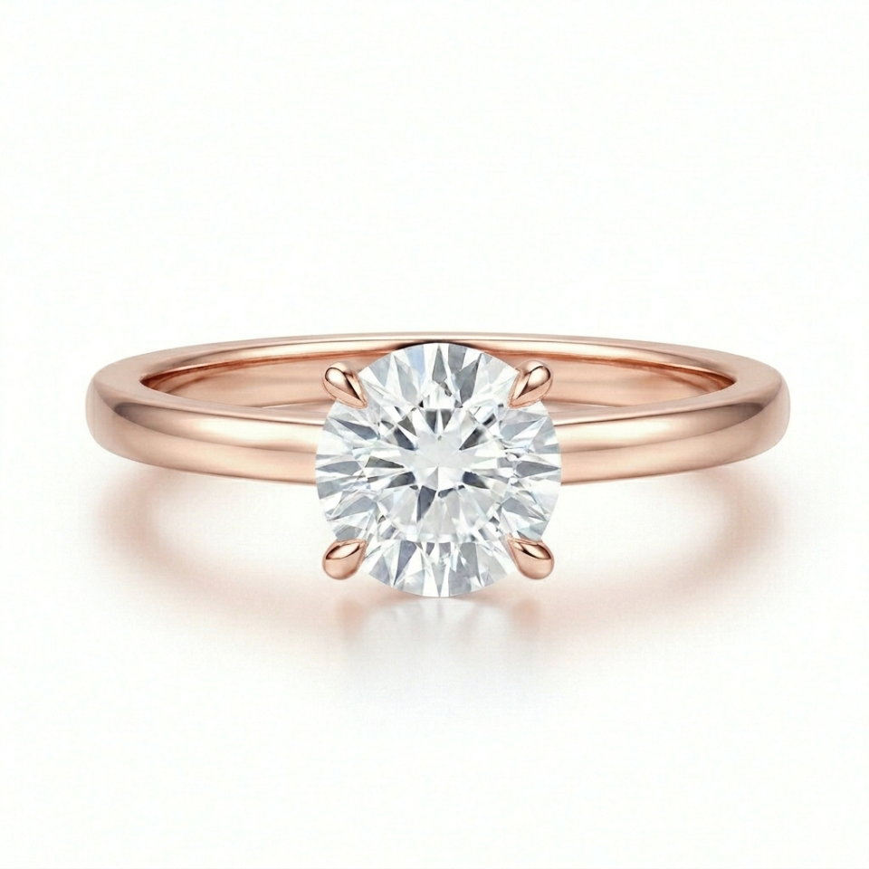 טבעת סוליטר זהב אדום 14K משובצת יהלום טבעי 0.50 קראט GIA - תכשיטי בר-דור