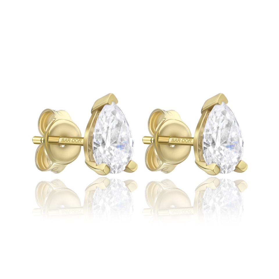 עגילי סוליטר יהלום מעבדה בחיתוך טיפה - 1.00 קראט