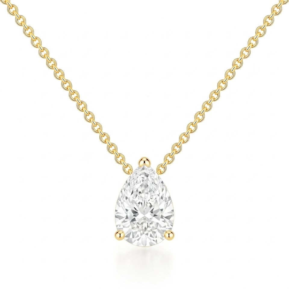 שרשרת סוליטר טיפה יהלום מעבדה 2.06 קראט בזהב 14K