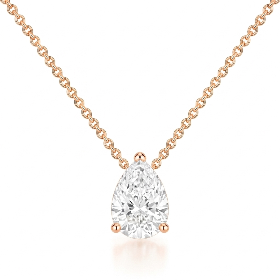 שרשרת סוליטר יהלום מעבדה בחיתוך טיפה 2 קראט - זהב אדום