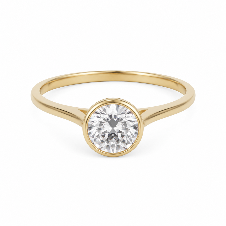 טבעת יהלום מעבדה - Round Bezel - 18K Gold