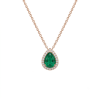 Pear Shape Emerald and diamond necklace. 14K rose gold