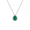 Pear Shape Emerald and diamond necklace. 14K white gold