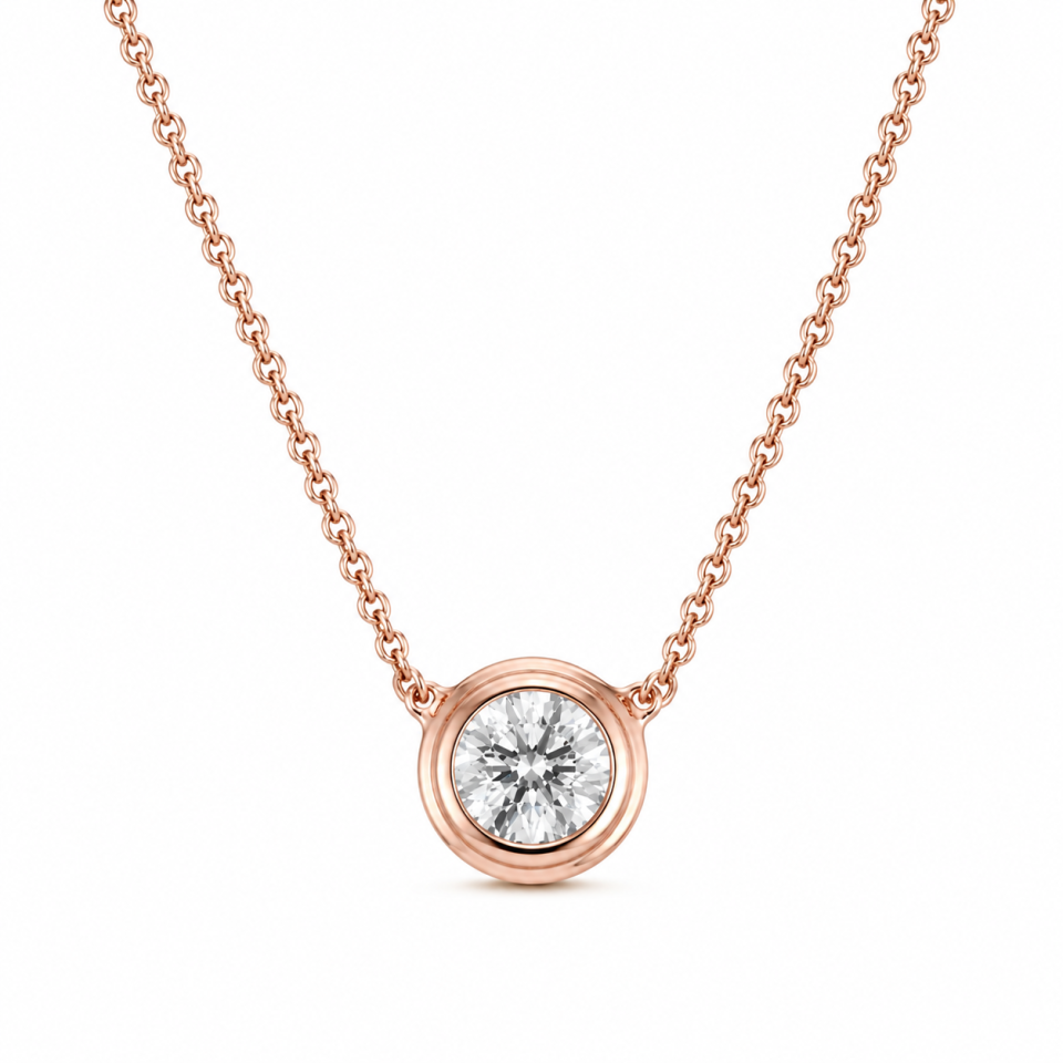 שרשרת סוליטר יהלום מעבדה Round Bezel, זהב אדום 14 קראט - תכשיטי בר-דור