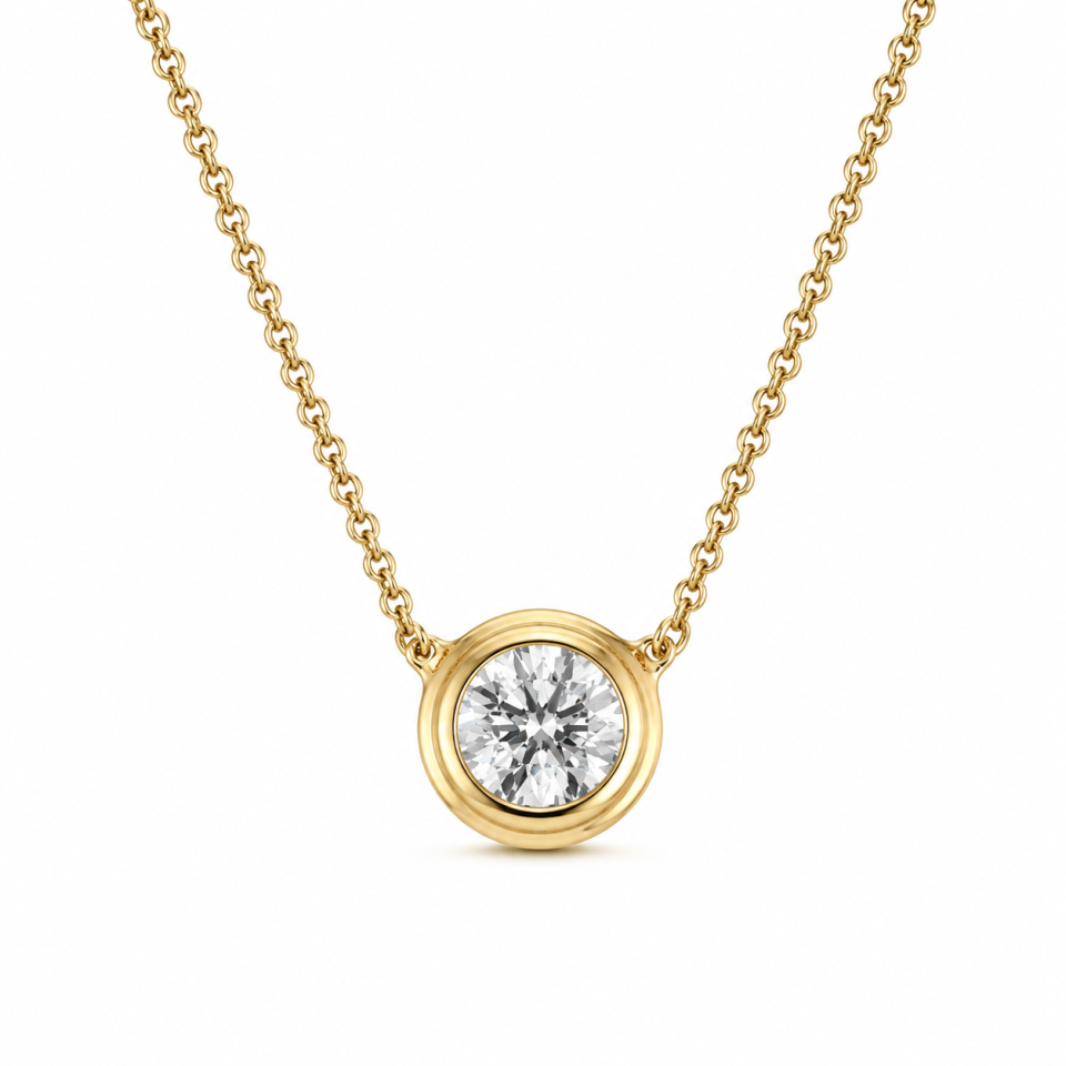 שרשרת סוליטר יהלום מעבדה - Round Bezel