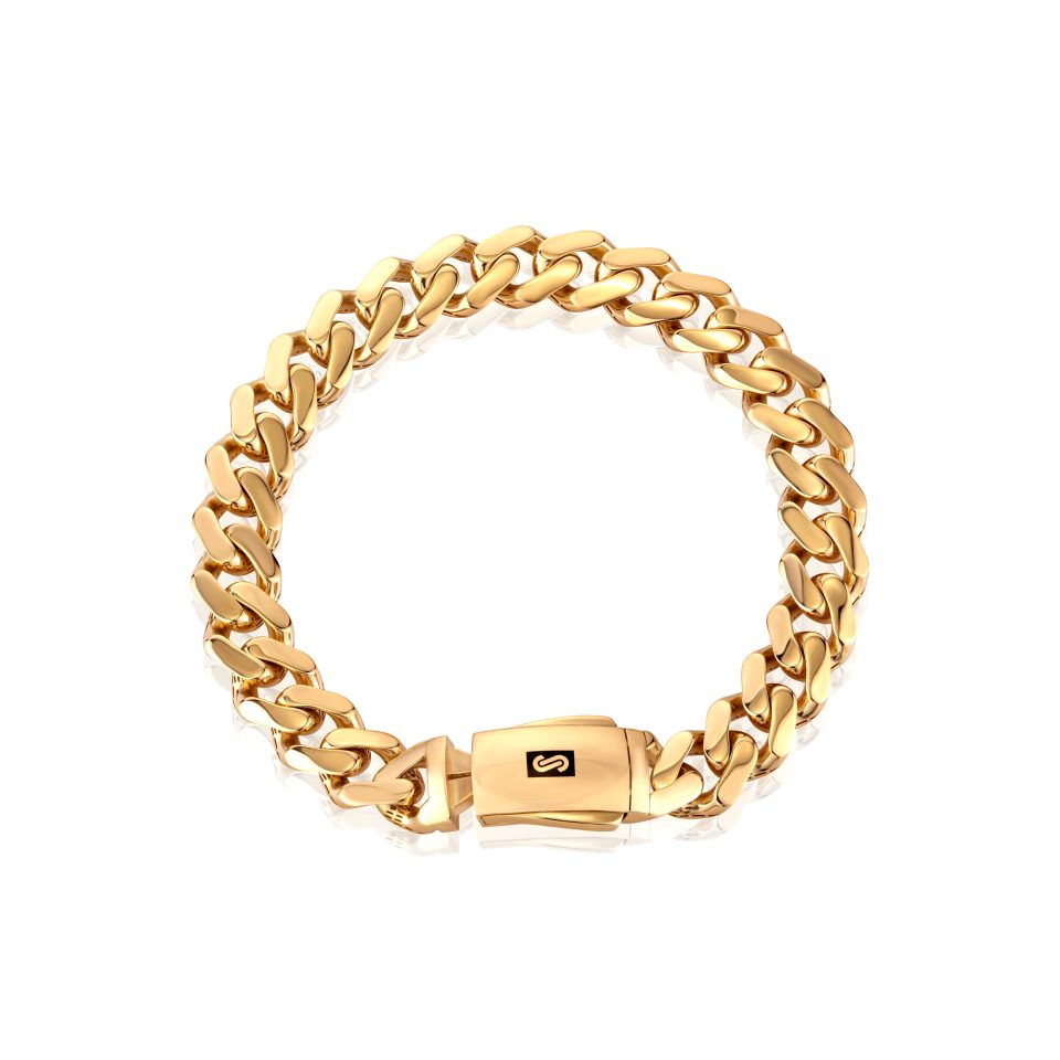 צמיד זהב צהוב 14K בסגנון קובני (Monaco Chain) – 11.5 מ"מ