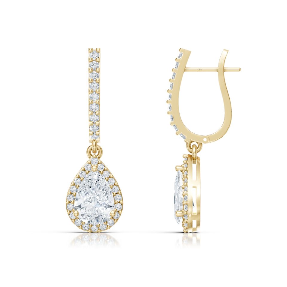עגילים תלויים יהלומי מעבדה - Pear Halo