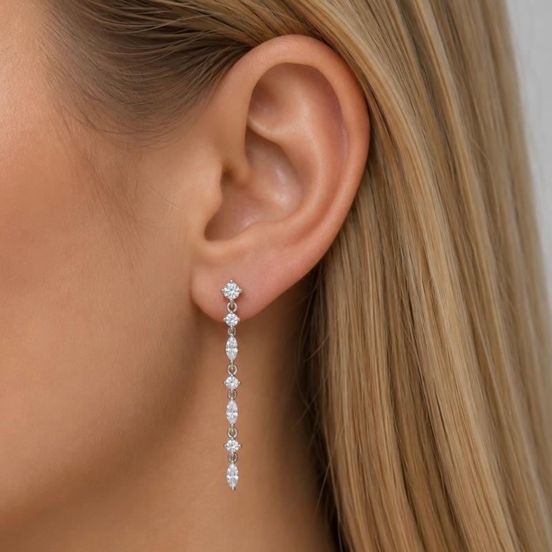 ענידת עגילים תלויים יהלומי מעבדה Round ו-Marquise - תכשיטי בר-דור